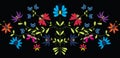 European Culture Inspired Folk Floral pattern in color on black background