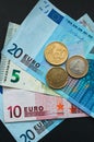 European Currency, Euro Banknotes and Coins Royalty Free Stock Photo