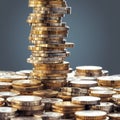 European currency Euro coins stacked in diverse positions, close up shot Royalty Free Stock Photo