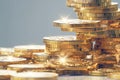 European currency Euro coins stacked in diverse positions, close up shot Royalty Free Stock Photo