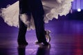 Couple of ballroom dancers performing show on the parquet Royalty Free Stock Photo