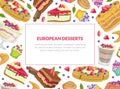 European Desserts Banner Template, Bakery Shop, Cafe, Confectionery Design Element Vector Illustrationon