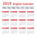 2019 European English Calendar