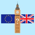 European flag and britain flag on big ben background. Brexit