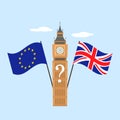 European flag and britain flag on big ben background. Brexit