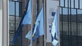 European flags blowing in front of european council with the mention of the Croatian Presidency