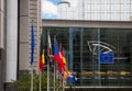 European flags and Europen parlament, Brussels Royalty Free Stock Photo