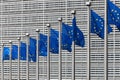 European Flags in front of the Berlaymont Building Royalty Free Stock Photo