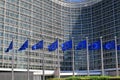 European flags in front of the Berlaymont building headquarters of the European commission in Brussels, Belgium.