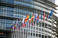 European flags in front of the european parliament Royalty Free Stock Photo