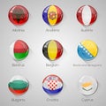 European flags set glossy buttons with long shadows. Royalty Free Stock Photo