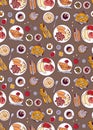 European food seamless pattern top view plates dishes table flat