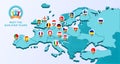 European 2020 football championship Vector illustration with a map of Europe with highlighted countries flag that qualified to