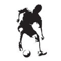 European football player with ball, soccer. Vector silhoutte