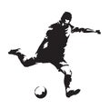 European football player shooting ball, soccer. Isolated vector