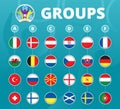 European football 2020, 2021 tournament final concept vector. Flags teams