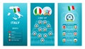 European 2020 football vertical banner set for social media. Italy group A banner with isometric map, pin flag, match schedule and