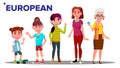 European Generation Female Set People Person Vector. Mother, Daughter, Granddaughter, Baby. Isolated Illustration Royalty Free Stock Photo