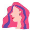 Illustration European girl portrait profil with pink hair