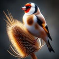 a European Goldfinch posing on a teasel