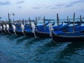 European Gondolas on waterfront, Venezia Italy Royalty Free Stock Photo