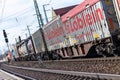 European good train passes a german train station in Fuerth. Royalty Free Stock Photo