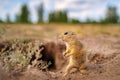 European Ground Squirrel, Spermophilus citellus, sitting in the green grass during summer, detail animal portrait, Czech Republic Royalty Free Stock Photo