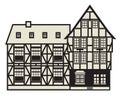 European Half Timbered house on white background