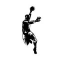 European Handball Player Jumping Scoring Woodcut Black and White Royalty Free Stock Photo