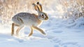 European Hare Running through Snow-Covered Field Royalty Free Stock Photo