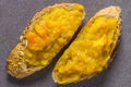 Homemade Bread with Citrus Orange Jam on Gray Grey Marble Background