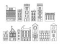 European houses. Different sizes and constructions. Old houses of Europe Flat vector in lines