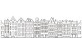 European houses seamless border. Amsterdam buildings row pattern. Street of the city in outline style. Vintage Royalty Free Stock Photo