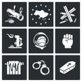 European integration of Ukraine Vector Icons Set