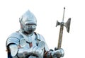 European knight in armor isolated on white background Royalty Free Stock Photo