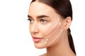 European Lady's Face With Arrows On Smooth Skin, White Background Royalty Free Stock Photo