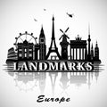 European landmarks set. Vector silhouettes Royalty Free Stock Photo