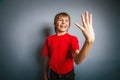 European-looking boy of ten years shows a figure Royalty Free Stock Photo