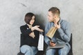 European man and woman with shopping bags Royalty Free Stock Photo