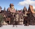 European medieval or fantasy town square on a sunny day