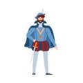 European medieval nobleman in rich clothes, flat vector illustration isolated. Royalty Free Stock Photo