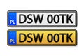 European Number plate car. Information sign. Options for vehicle license plates.