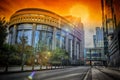 European Parliament building at sunset. Brussels, Belgium Royalty Free Stock Photo