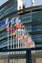 European Parliament facade with all EU European Union Country fl Royalty Free Stock Photo