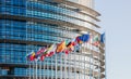 European Parliament facade with all EU European Union Country fl Royalty Free Stock Photo