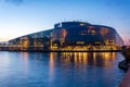 European parliament from the river in Strassburg during blue hour Royalty Free Stock Photo