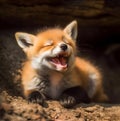 European red fox sneezes and pulling a funny face.