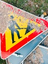 European road works sign on the ground Royalty Free Stock Photo