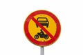 European round traffic sign, the passage of vehicles and motorcycles prohibited. With pole. Royalty Free Stock Photo