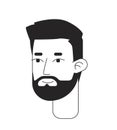 European rugged worker with short boxed beard black and white 2D line cartoon character head